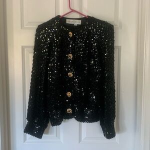Lillie Rubin Black Sequin Sweater Jacket Size L